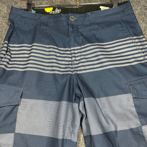 Volcom H2O Cargo Shorts Mens 34 Blue Stripe Zip Fly Pockets - Picture 4 of 9